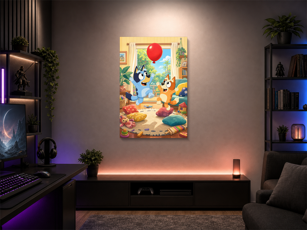 Bluey inspired canvas poster room mockup 01