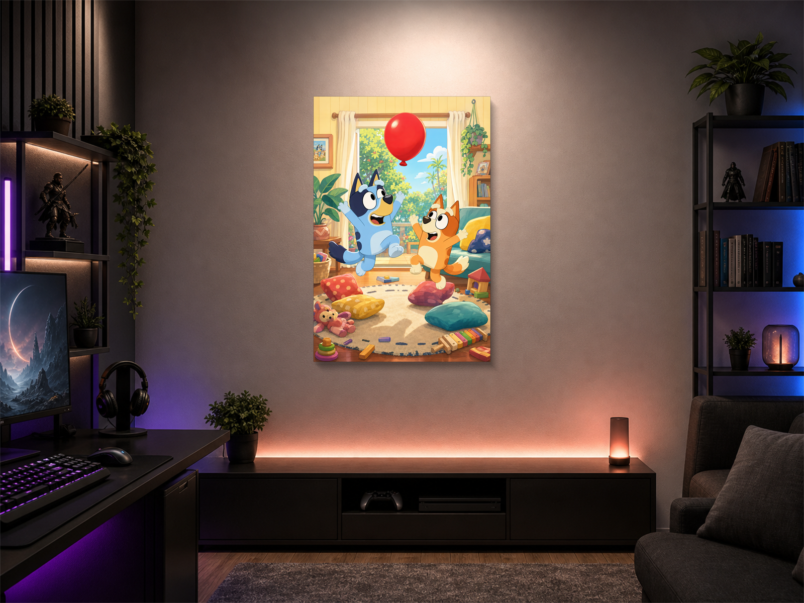 Bluey inspired canvas poster room mockup 01