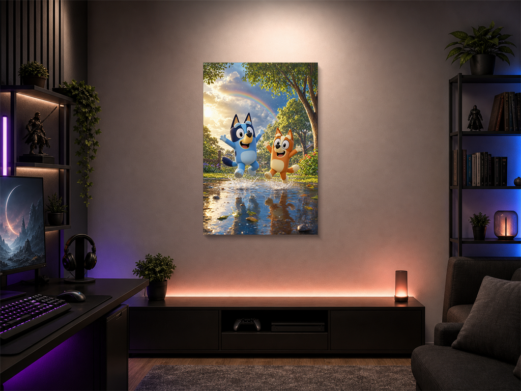 Bluey inspired canvas poster room mockup 02
