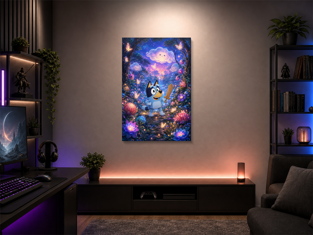 Bluey inspired canvas poster room mockup 03
