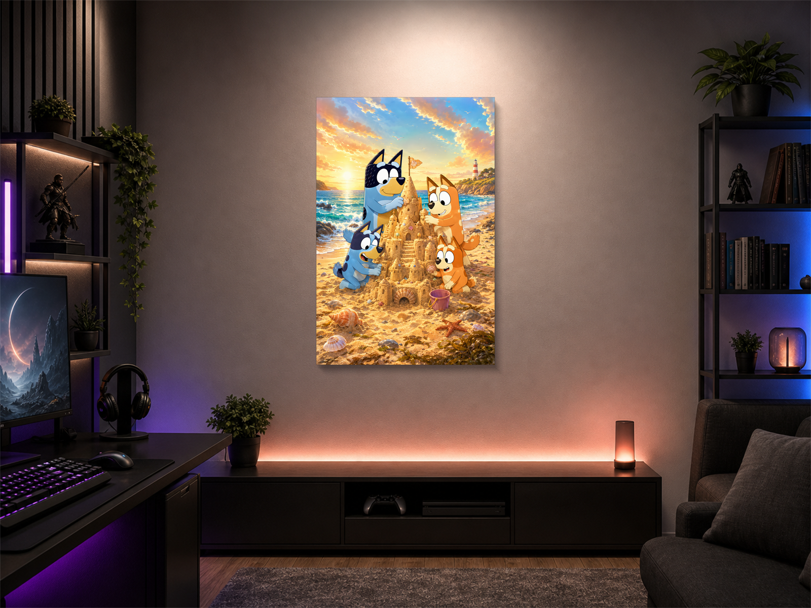Bluey inspired canvas poster room mockup 05