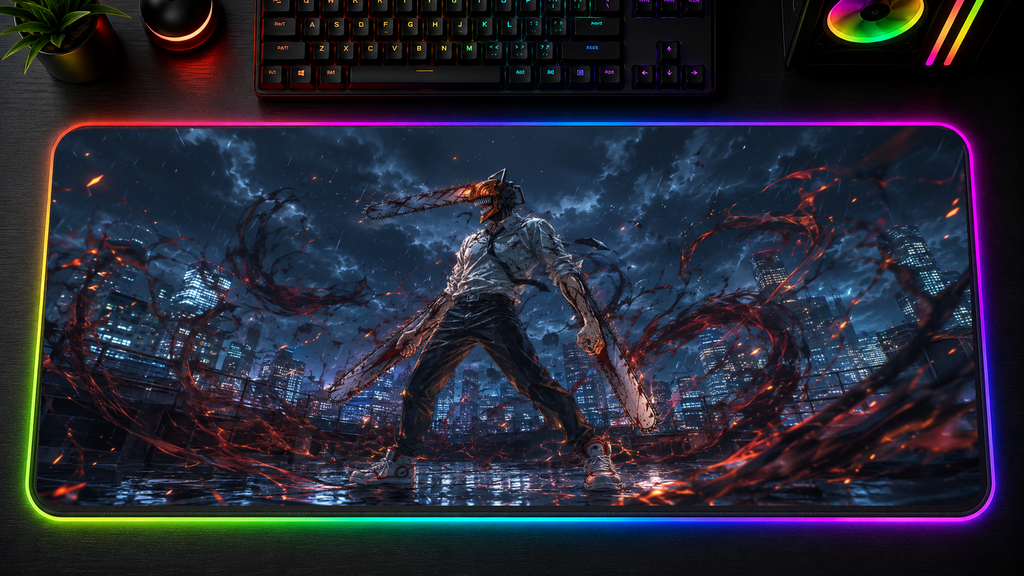 Chainsaw Man inspired XXL gaming mouse pad 01 LED version, 3 mm thick