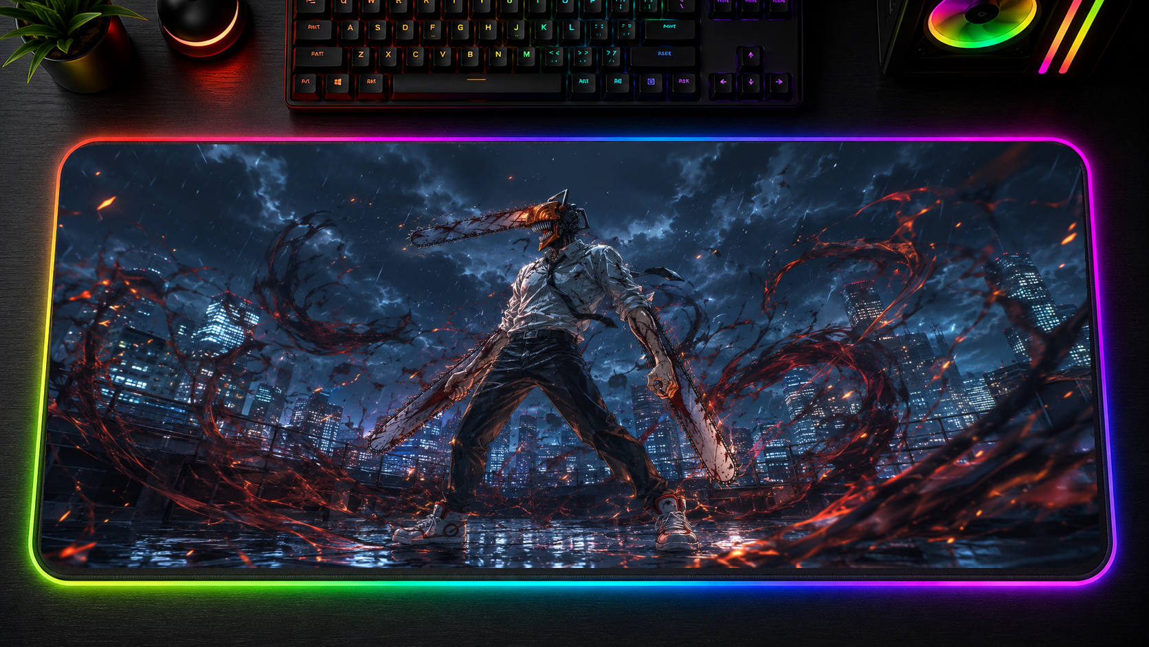Chainsaw Man inspired XXL gaming mouse pad 01 LED version, 3 mm thick