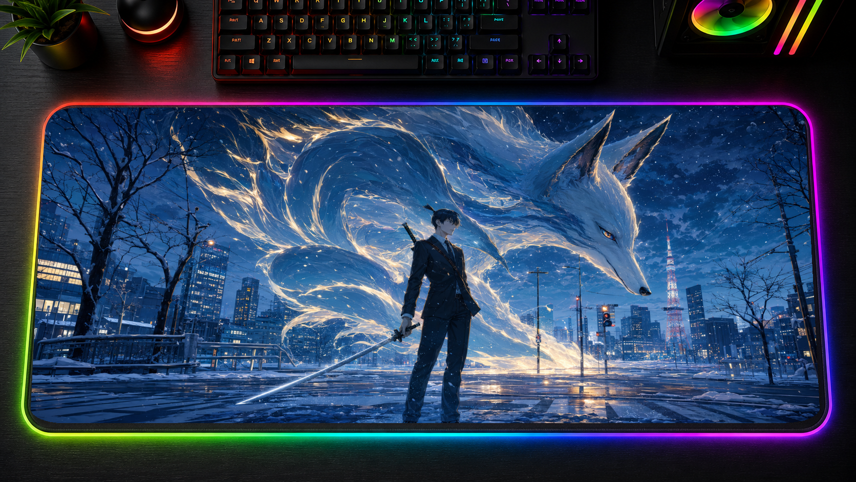 Chainsaw Man inspired XXL gaming mouse pad 02 LED version, 3 mm thick