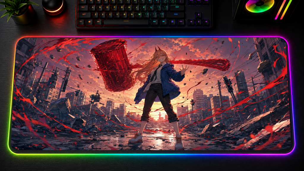 Chainsaw Man inspired XXL gaming mouse pad 09 LED version, 3 mm thick