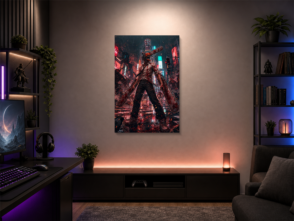 Chainsaw Man inspired canvas poster room mockup 01