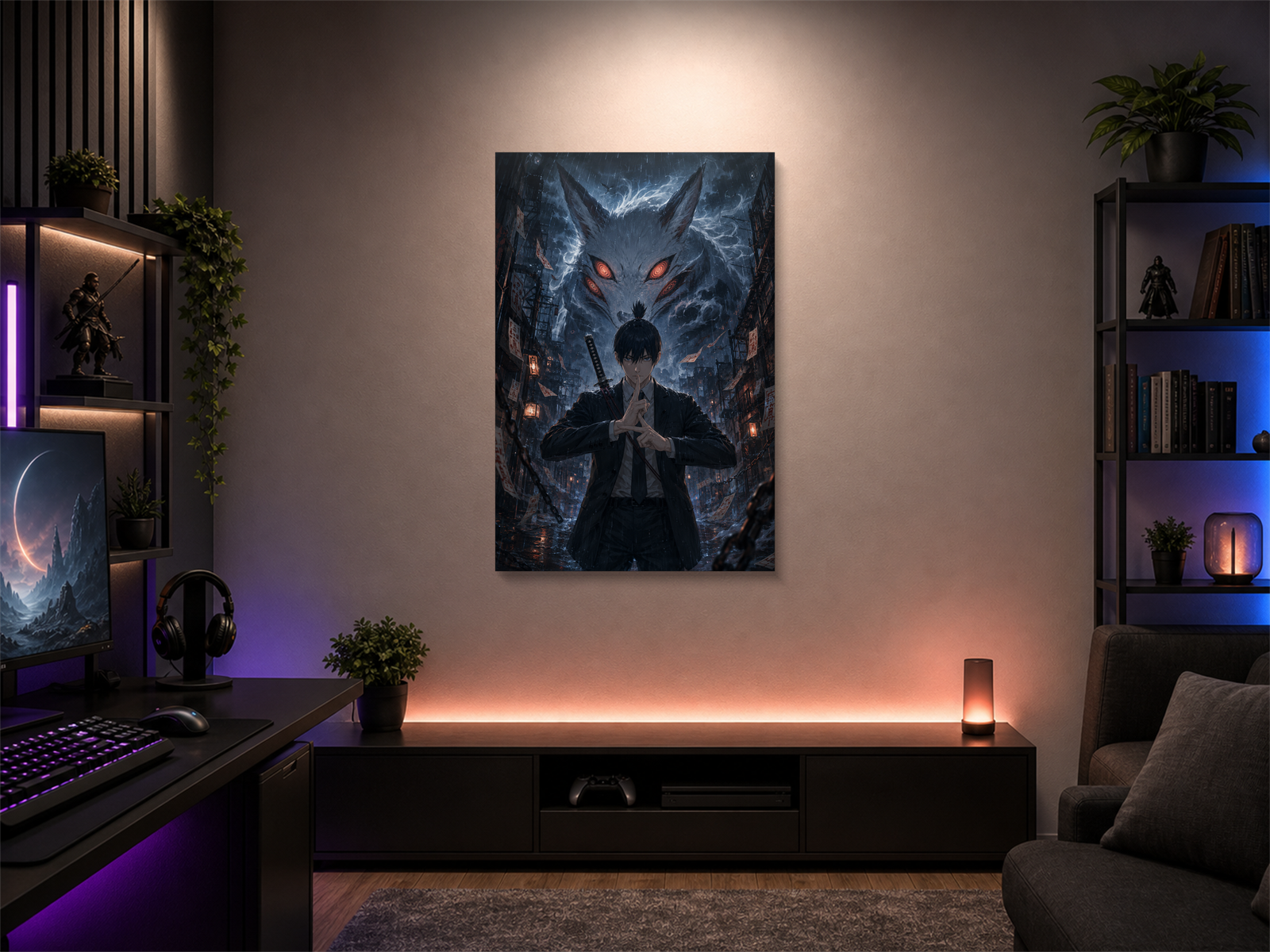 Chainsaw Man inspired canvas poster room mockup 02