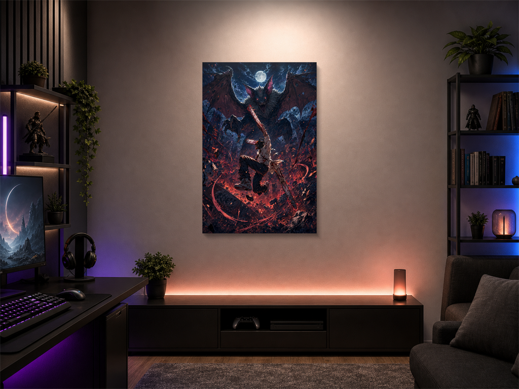 Chainsaw Man inspired canvas poster room mockup 03