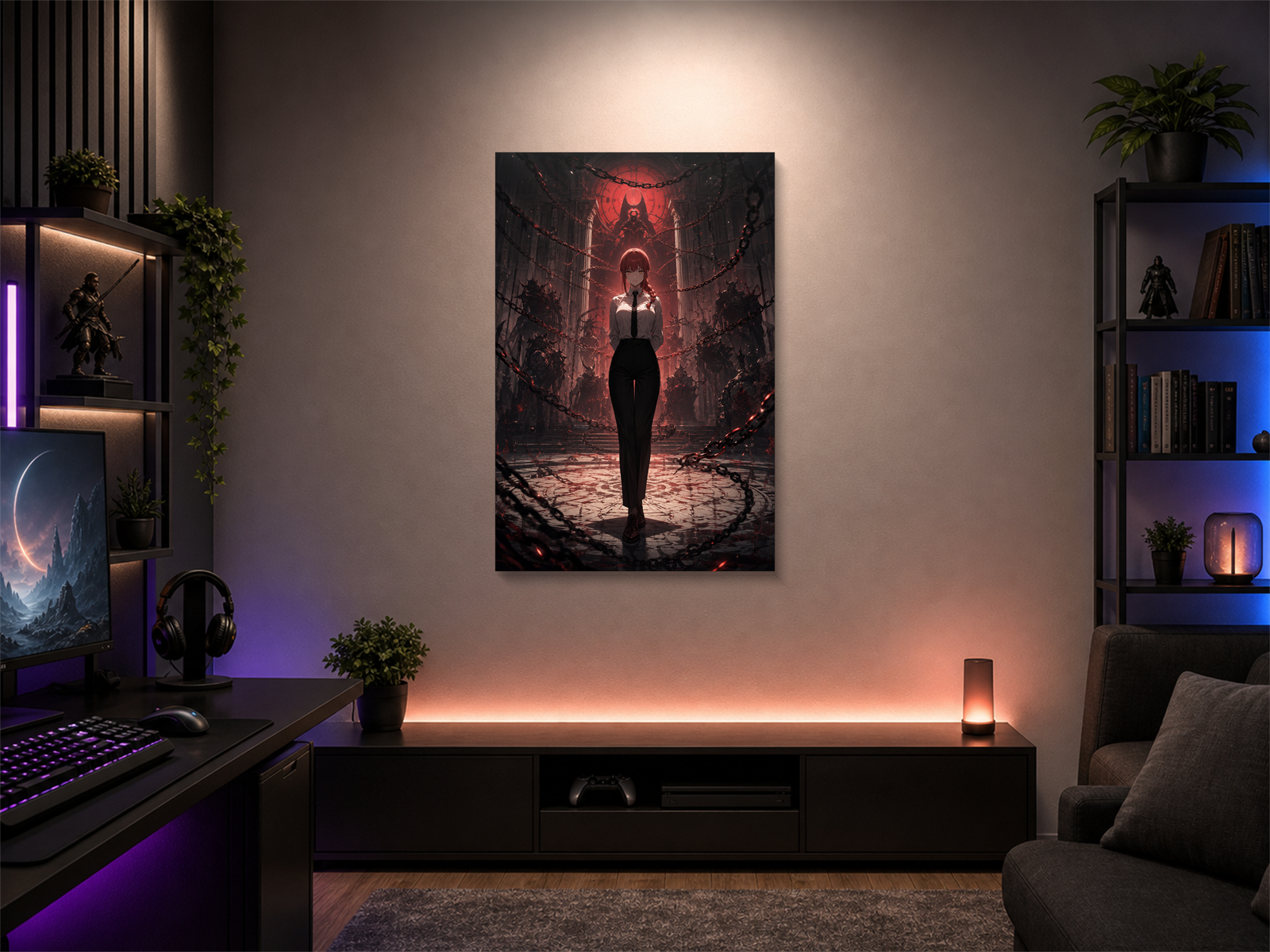 Chainsaw Man inspired canvas poster room mockup 04