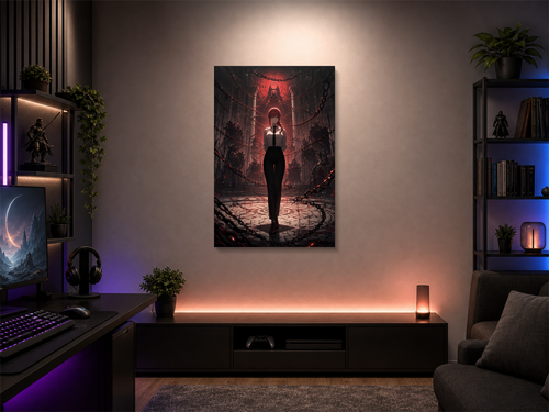 Chainsaw Man inspired canvas poster room mockup 04