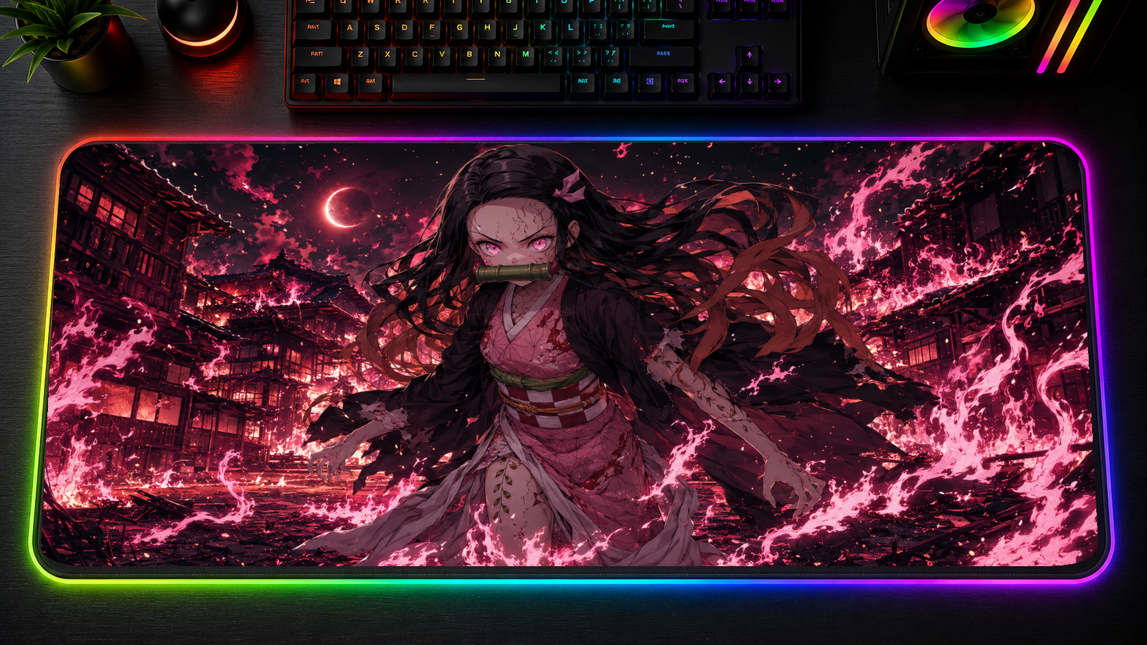 Demon Slayer inspired XXL gaming mouse pad 01 LED version, 3 mm thick