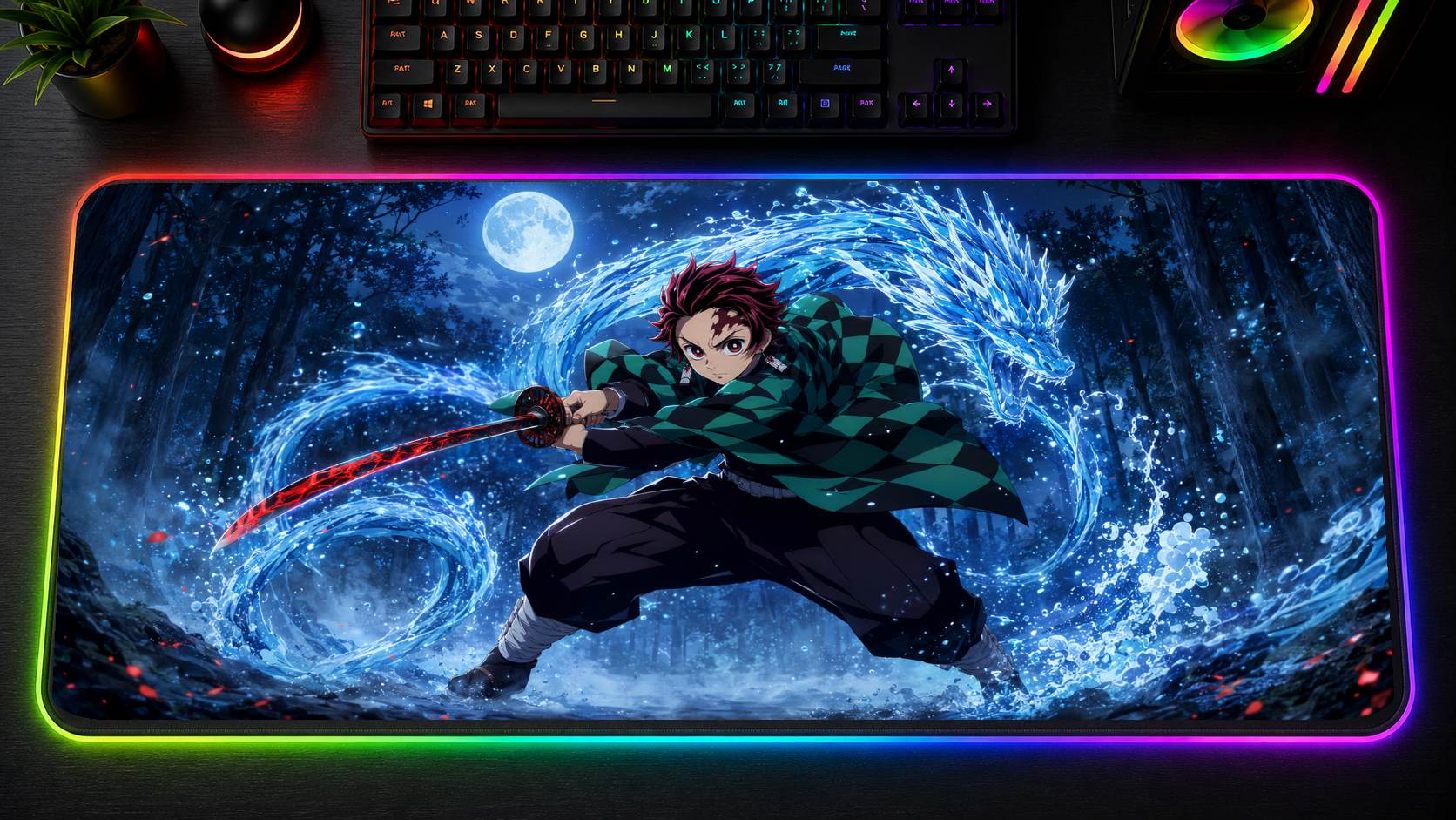Demon Slayer inspired XXL gaming mouse pad 02 LED version, 3 mm thick