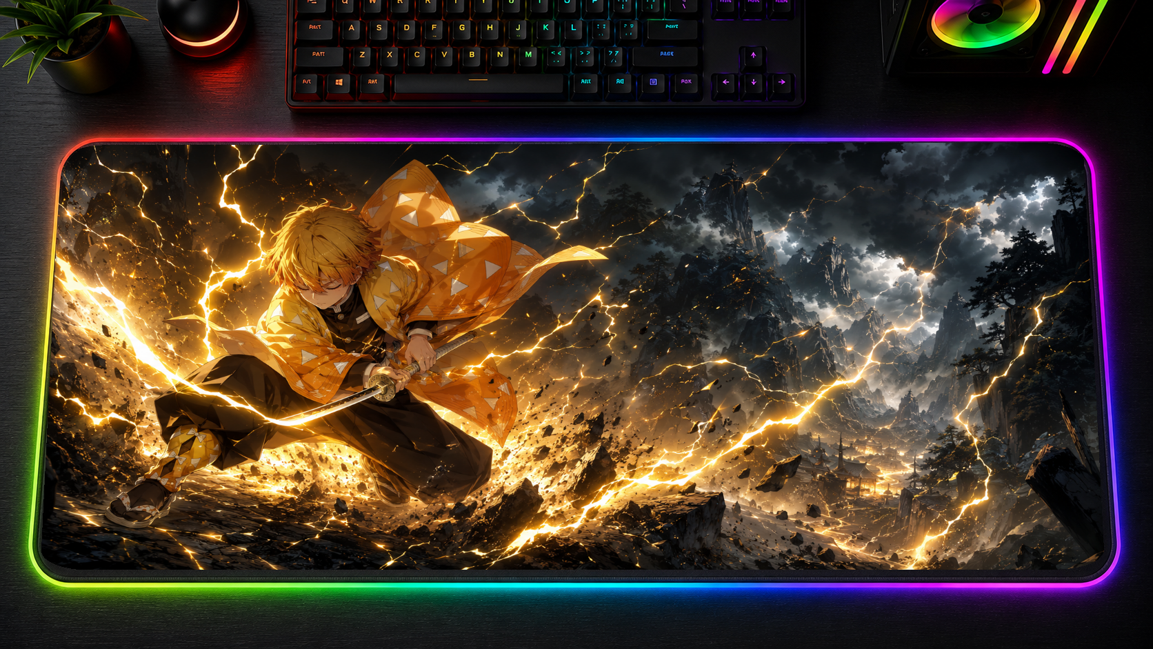 Demon Slayer inspired XXL gaming mouse pad 03 LED version, 3 mm thick