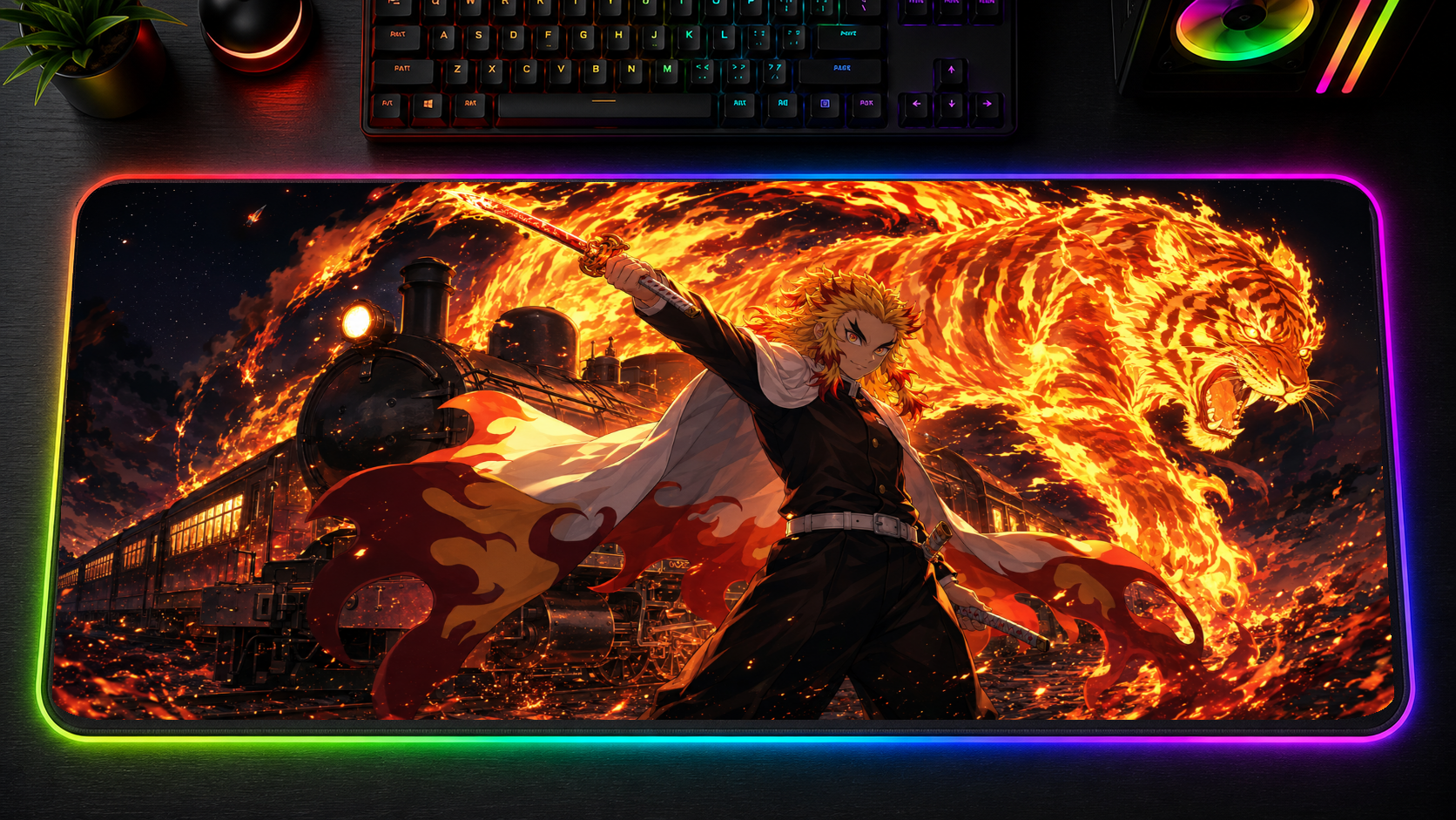 Demon Slayer inspired XXL gaming mouse pad 04 LED version, 3 mm thick