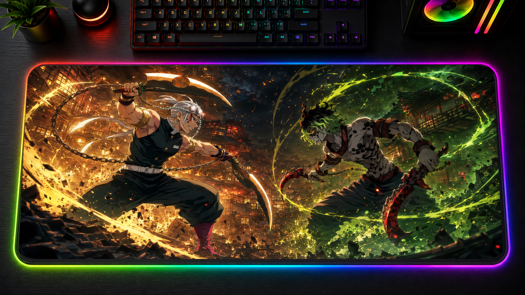 Demon Slayer inspired XXL gaming mouse pad 10 LED version, 3 mm thick