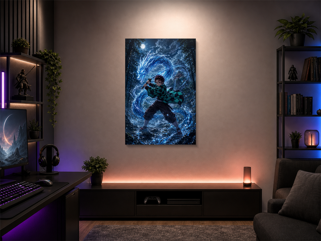 Demon Slayer inspired canvas poster room mockup 01
