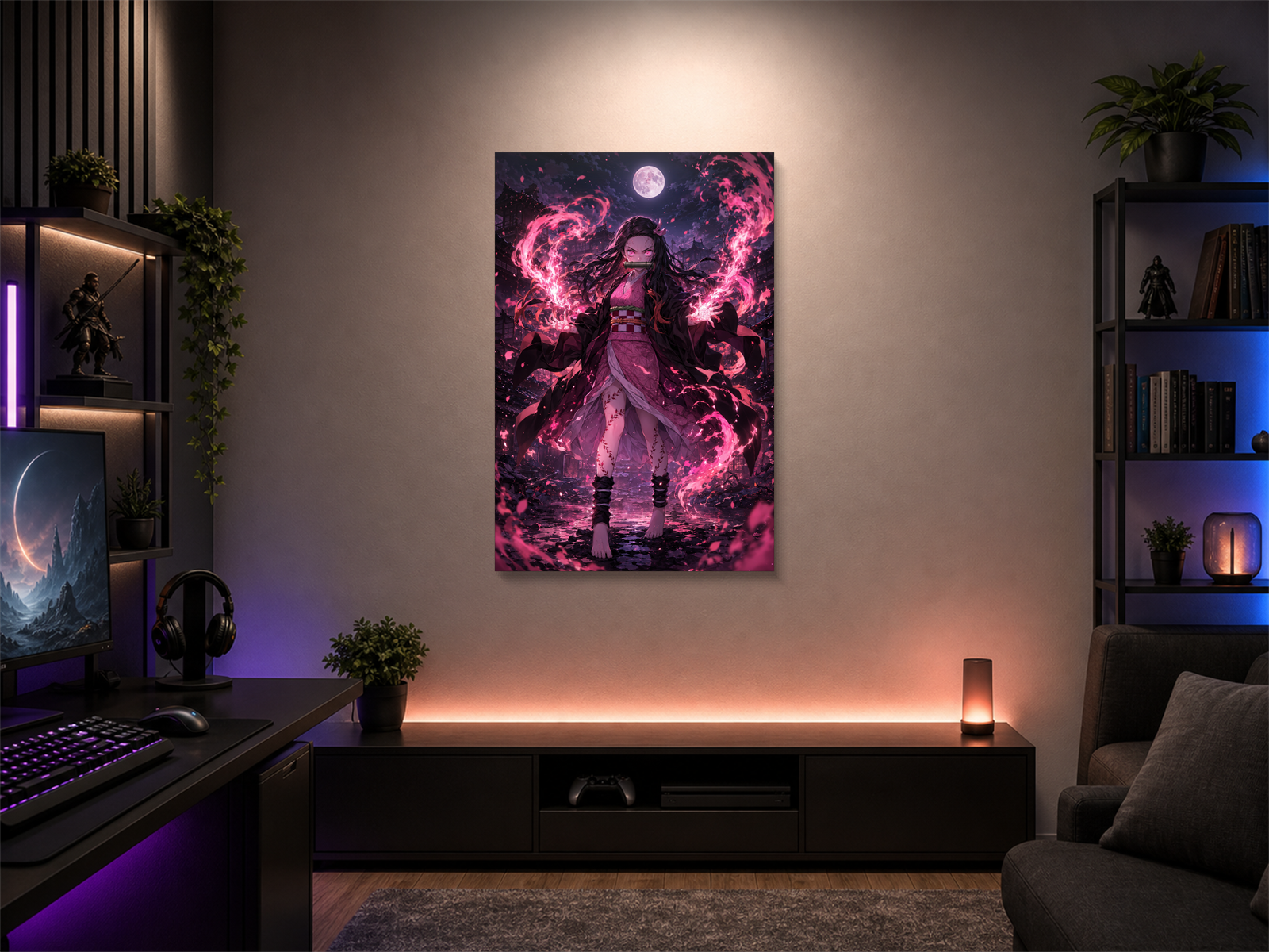 Demon Slayer inspired canvas poster room mockup 02