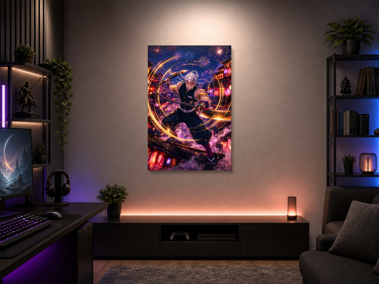 Demon Slayer inspired canvas poster room mockup 04
