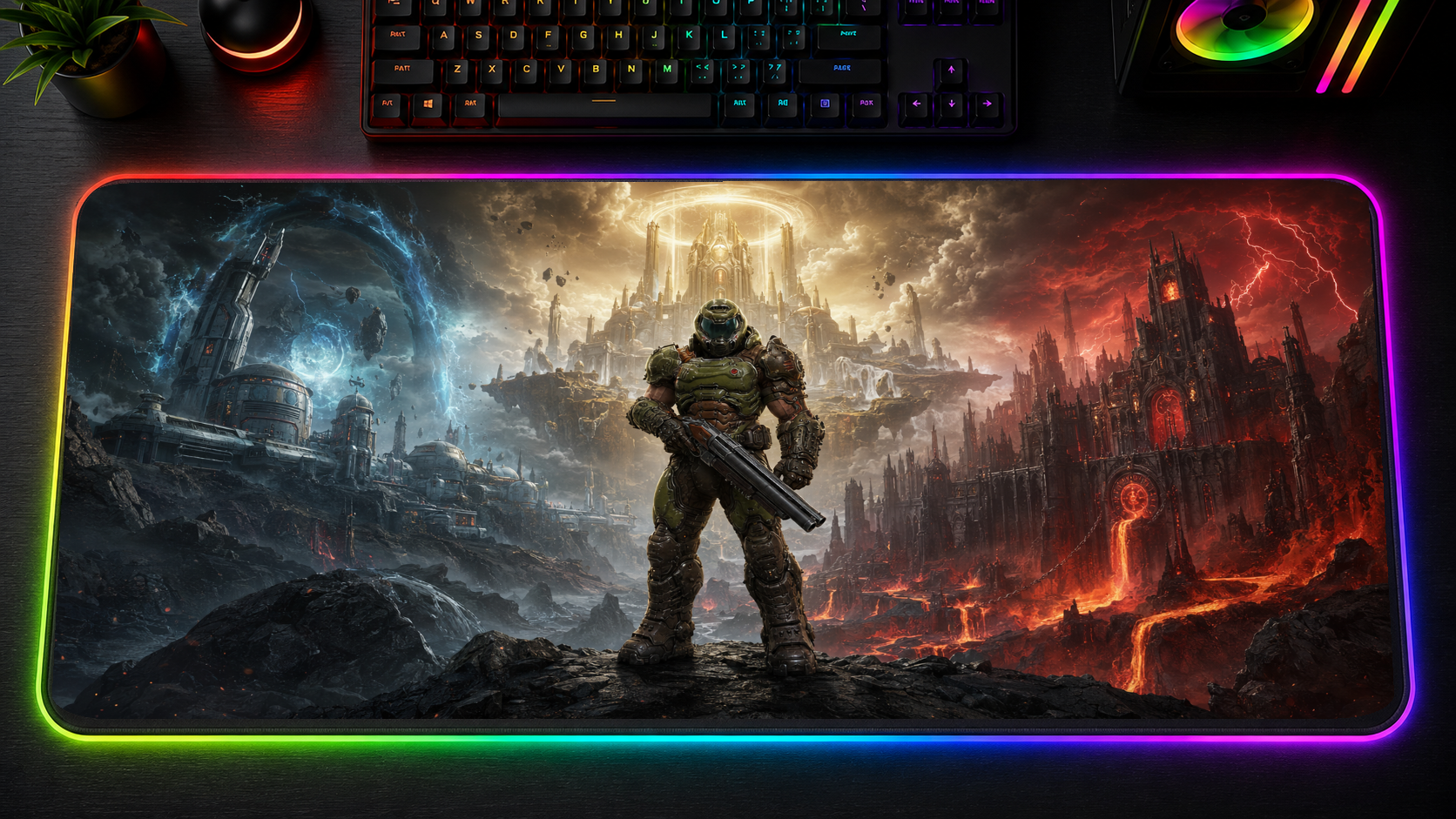 Doom inspired XXL gaming mouse pad 10 LED RGB version, 3 mm thick