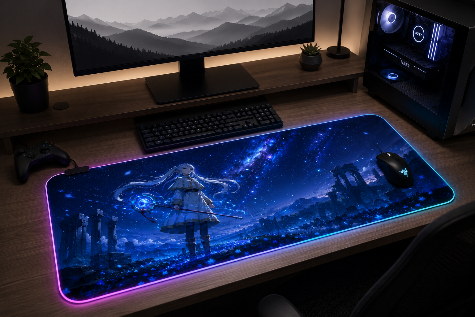 Frieren inspired XXL gaming mouse pad 01 RGB LED