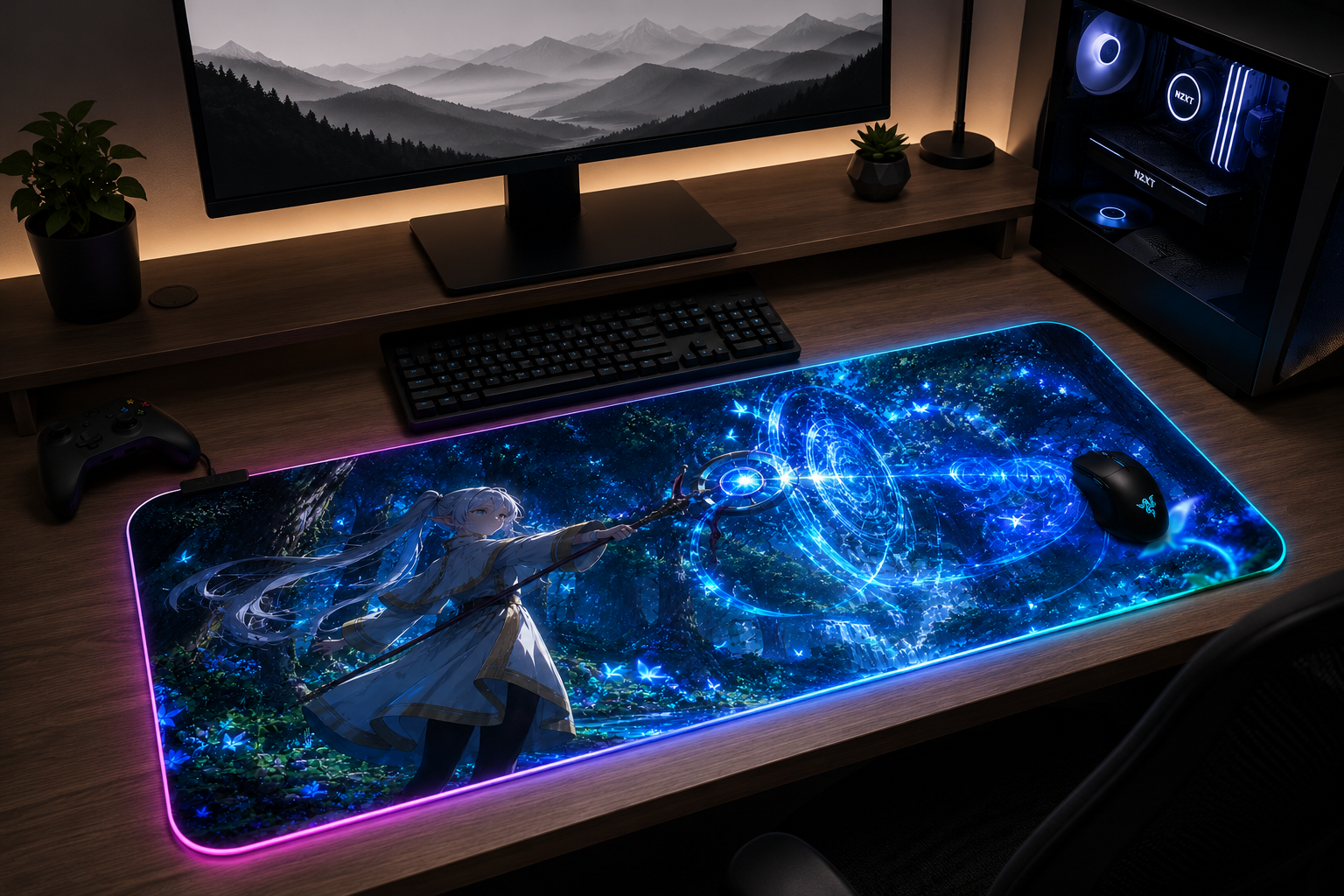 Frieren inspired XXL gaming mouse pad 02 RGB LED
