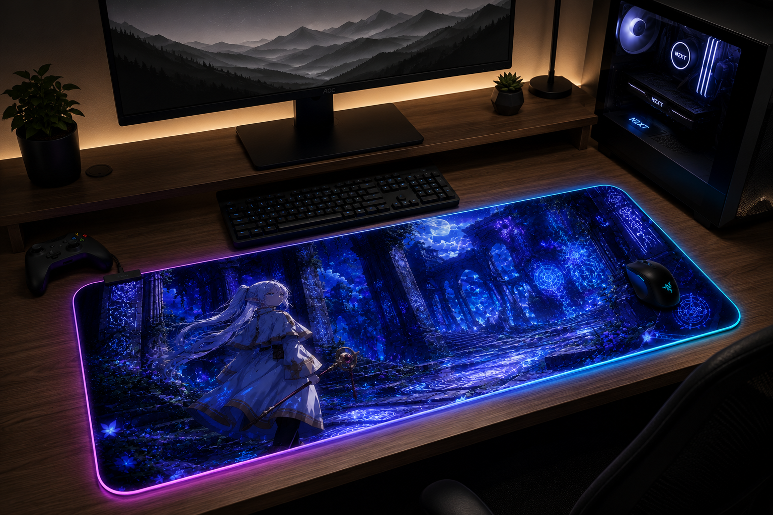 Frieren inspired XXL gaming mouse pad 03 RGB LED