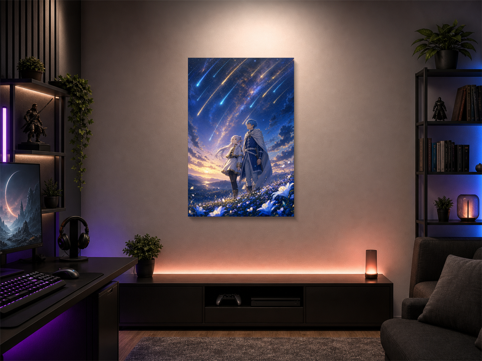 Frieren inspired canvas poster room mockup 01