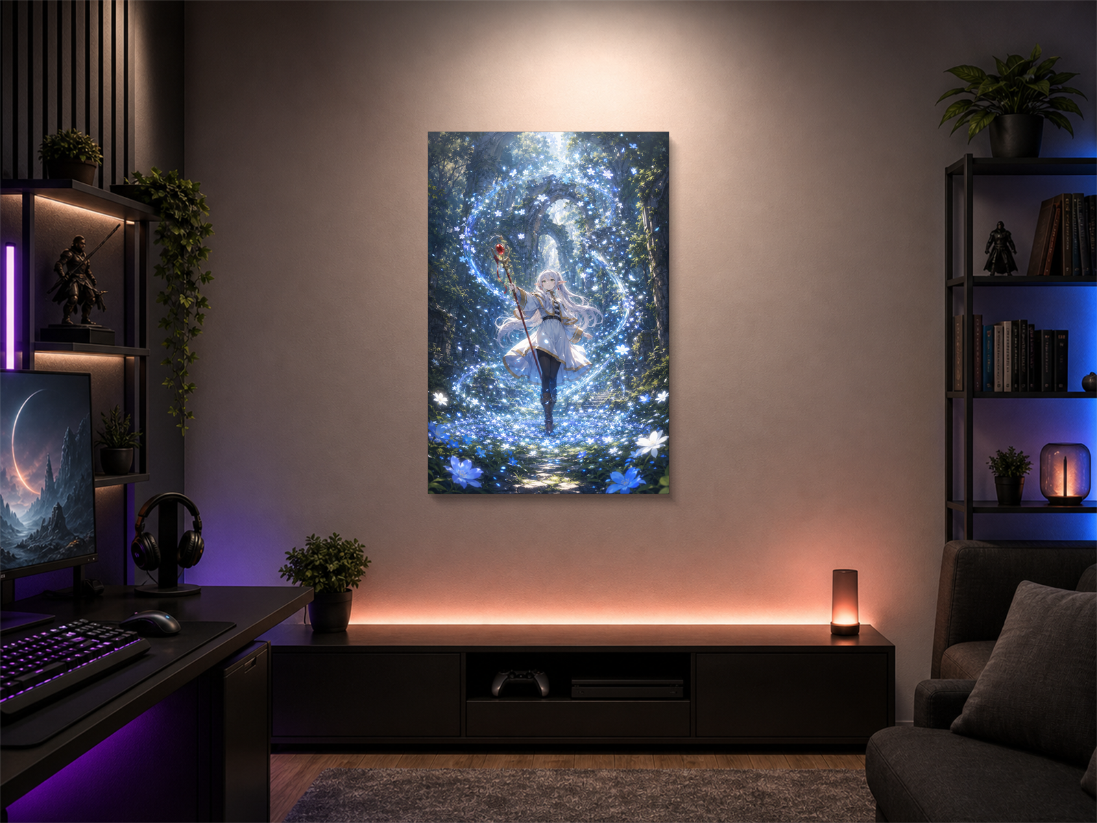 Frieren inspired canvas poster room mockup 02
