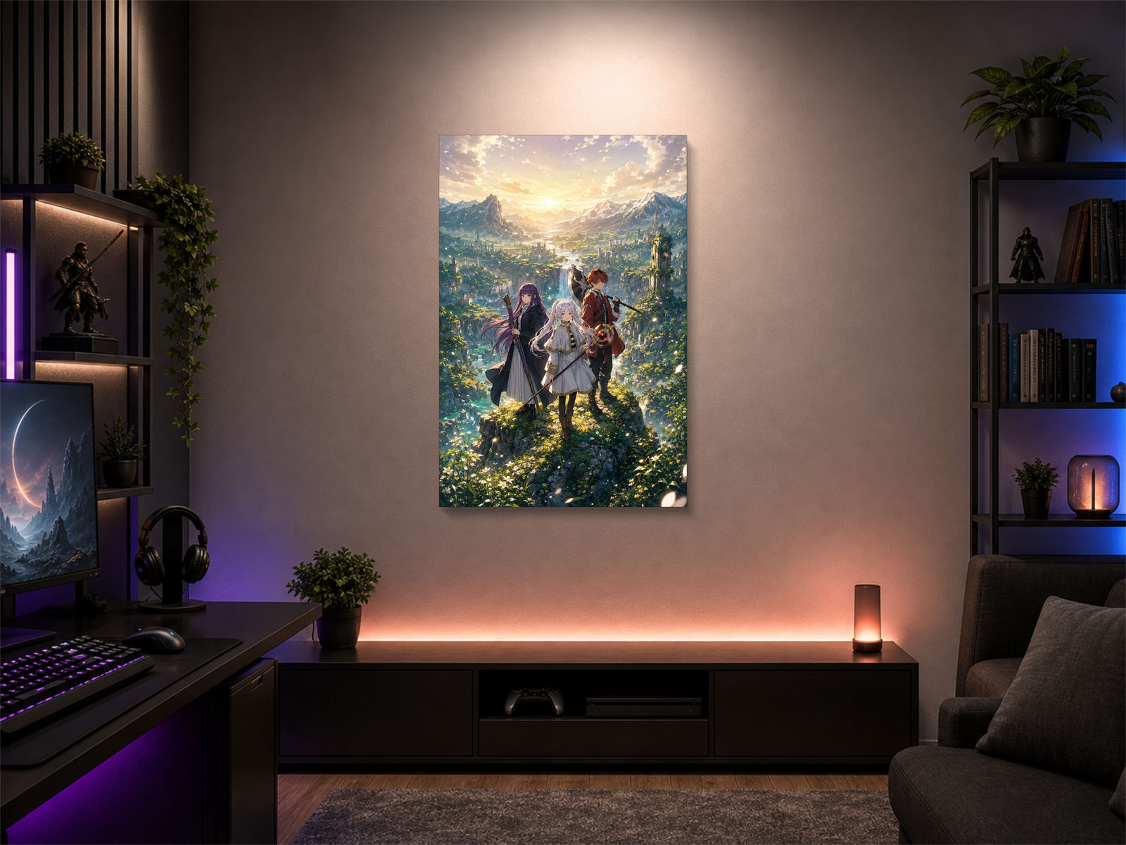 Frieren inspired canvas poster room mockup 03