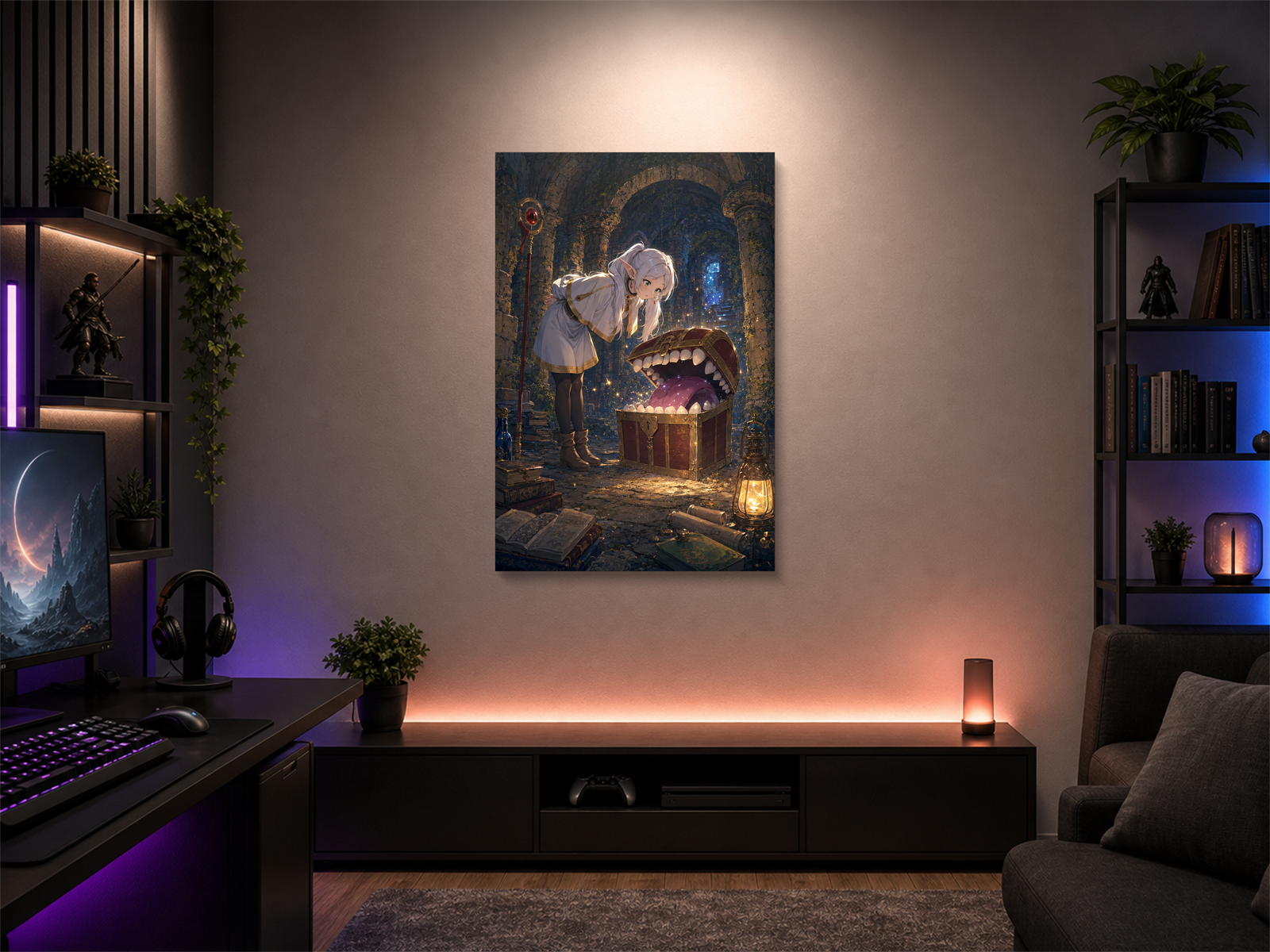 Frieren inspired canvas poster room mockup 05