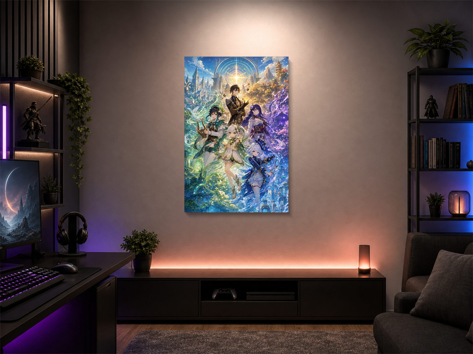 Genshin Impact inspired canvas poster room mockup 04