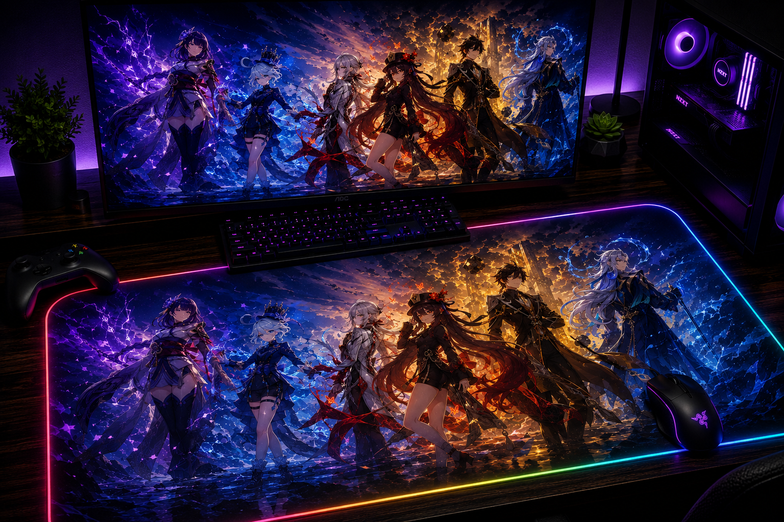 Genshin Impact Inspired XXL Gaming Mouse Pad 05 - LED