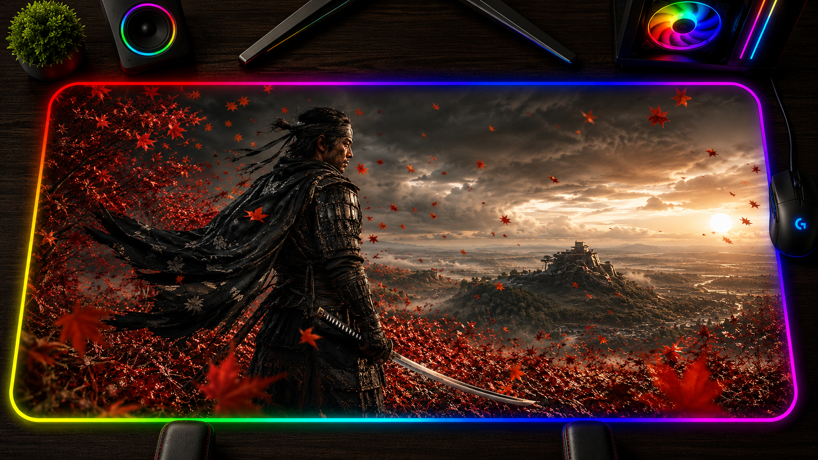 Ghost of Tsushima inspired XXL gaming mouse pad 01 RGB LED