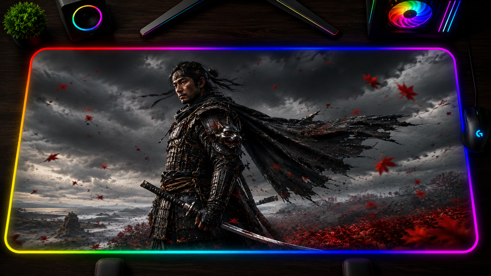 Ghost of Tsushima inspired XXL gaming mouse pad 02 RGB LED