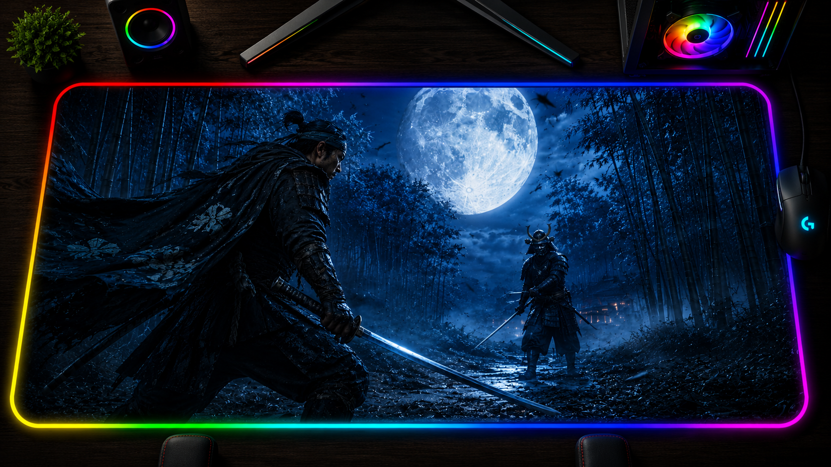 Ghost of Tsushima inspired XXL gaming mouse pad 04 RGB LED