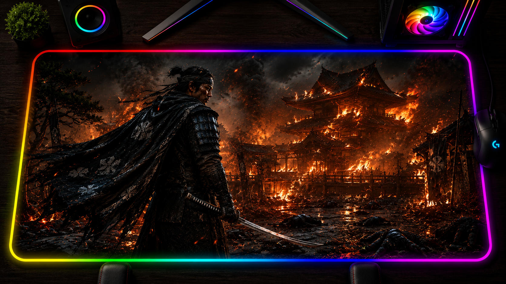 Ghost of Tsushima inspired XXL gaming mouse pad 05 RGB LED