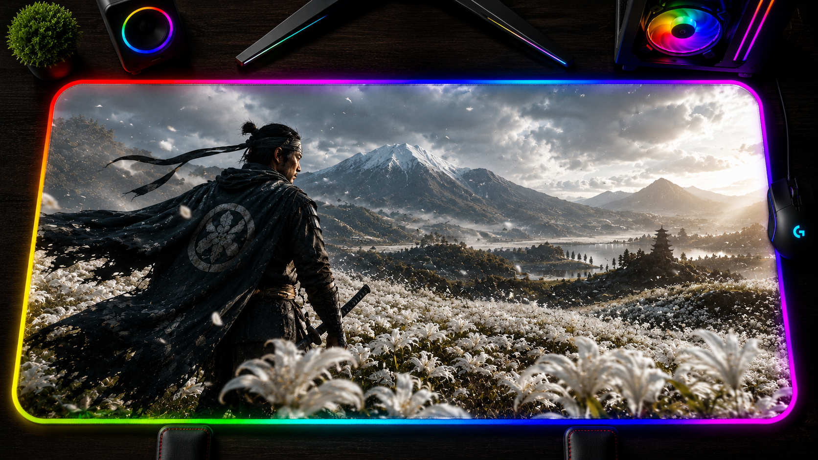 Ghost of Tsushima inspired XXL gaming mouse pad 06 RGB LED
