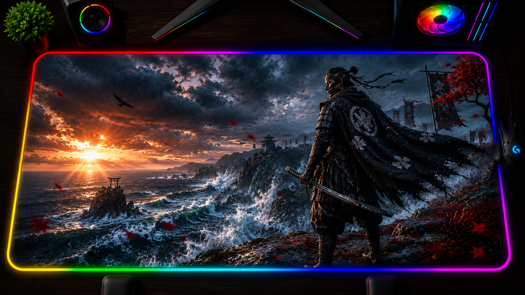 Ghost of Tsushima inspired XXL gaming mouse pad 07 RGB LED