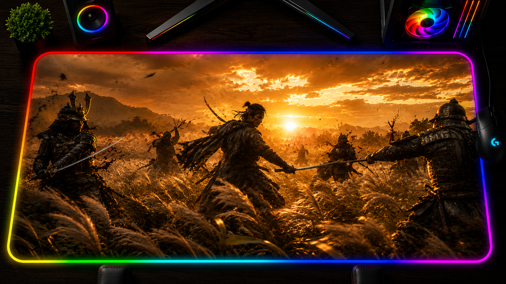 Ghost of Tsushima inspired XXL gaming mouse pad 08 RGB LED