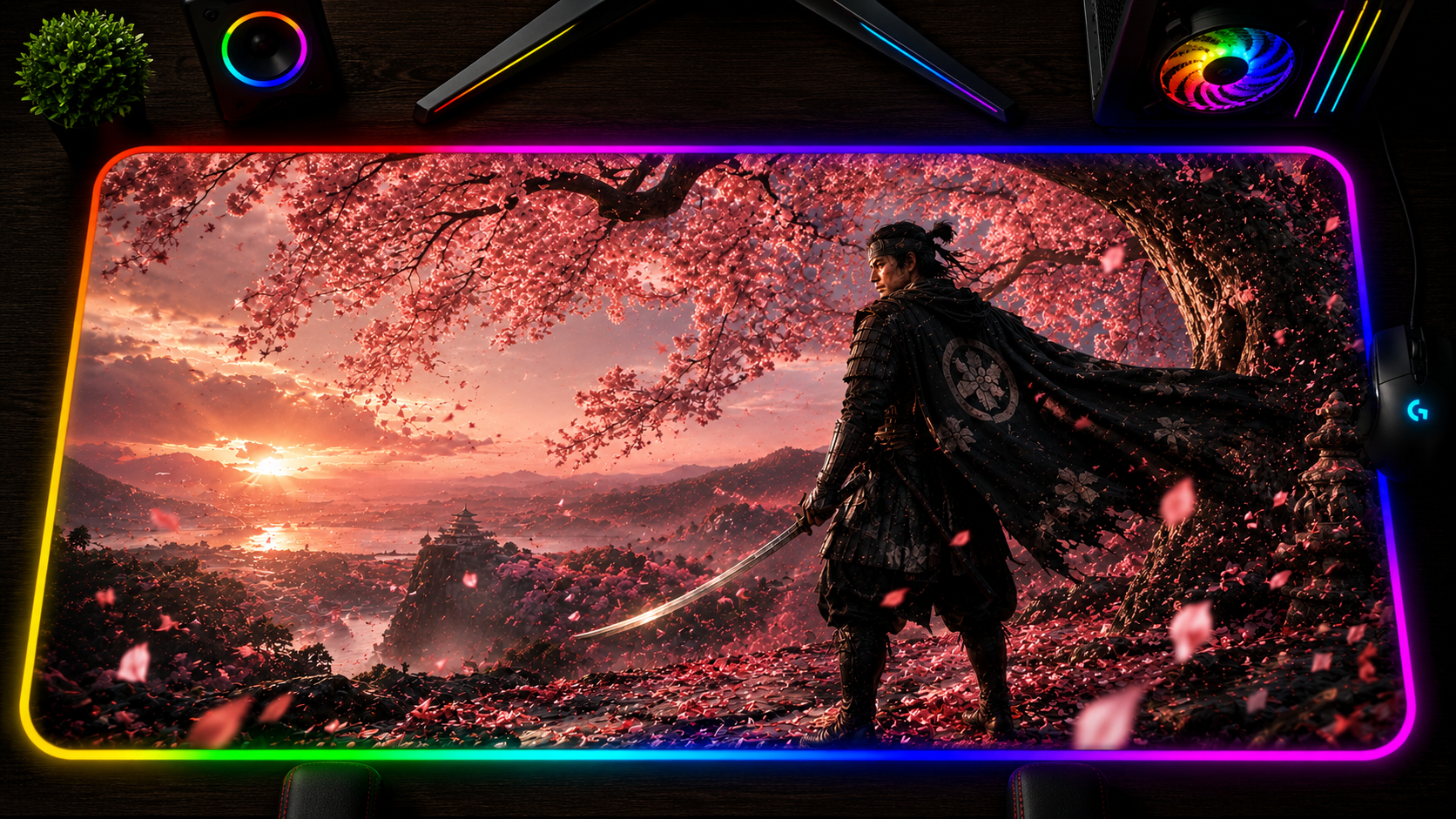 Ghost of Tsushima inspired XXL gaming mouse pad 09 RGB LED
