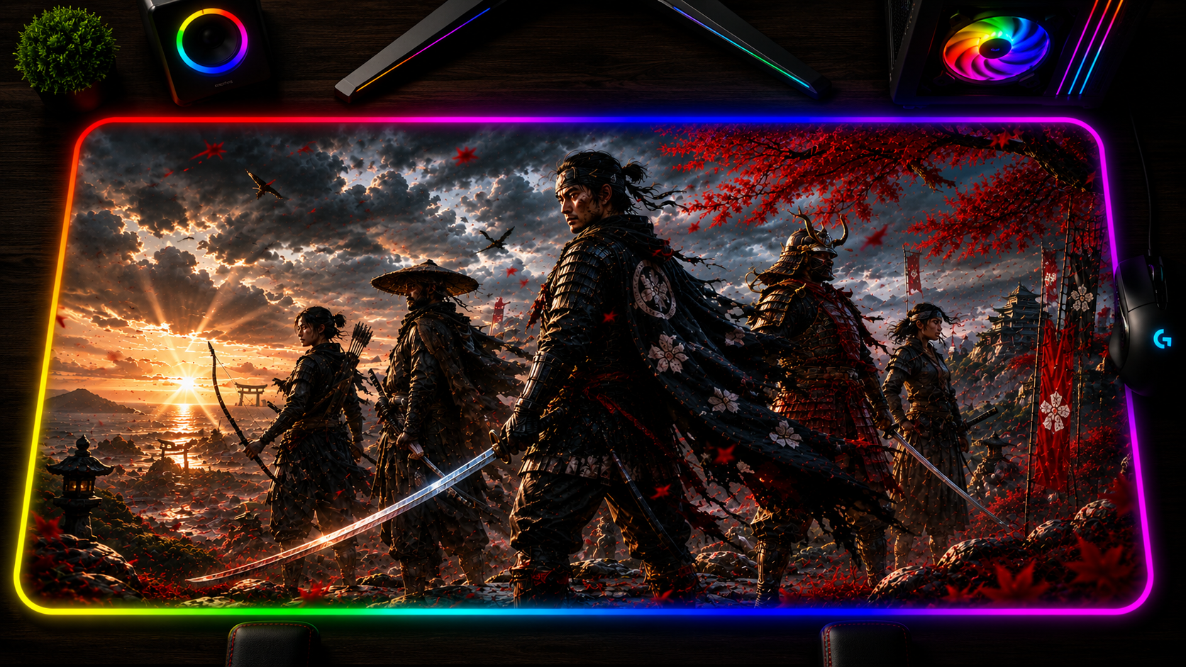 Ghost of Tsushima inspired XXL gaming mouse pad 10 RGB LED