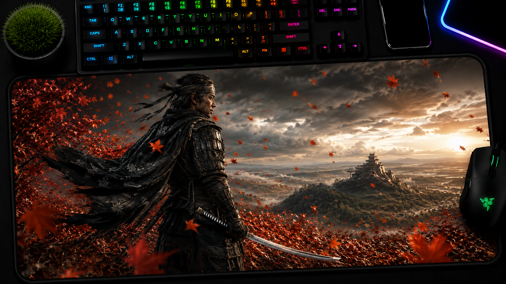 Ghost of Tsushima inspired XXL gaming mouse pad 01 Non-LED