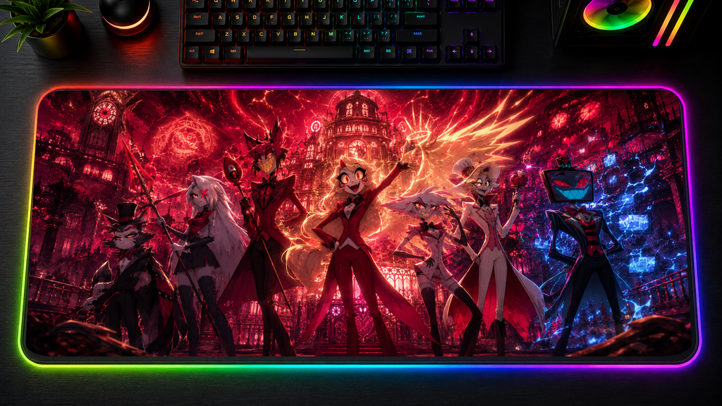 Hazbin Hotel inspired XXL gaming mouse pad 10 LED version, 3 mm thick