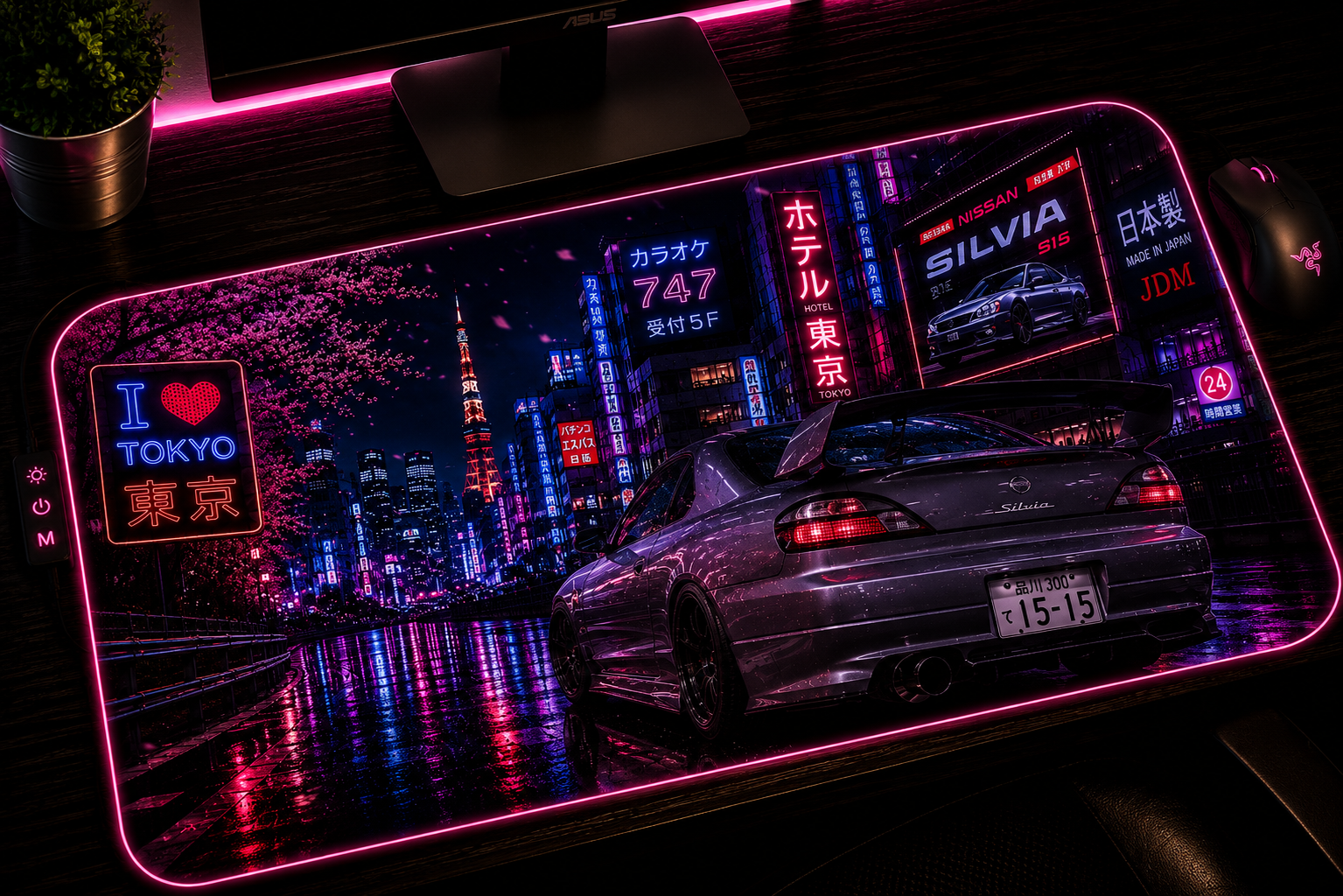 JDM inspired XXL gaming mouse pad 10 LED RGB version, 3 mm thick