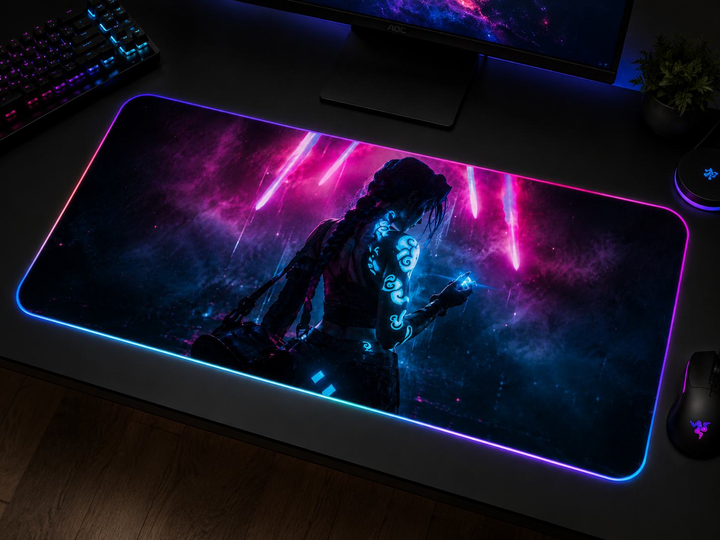 Jinx inspired XXL gaming mouse pad 01 LED version