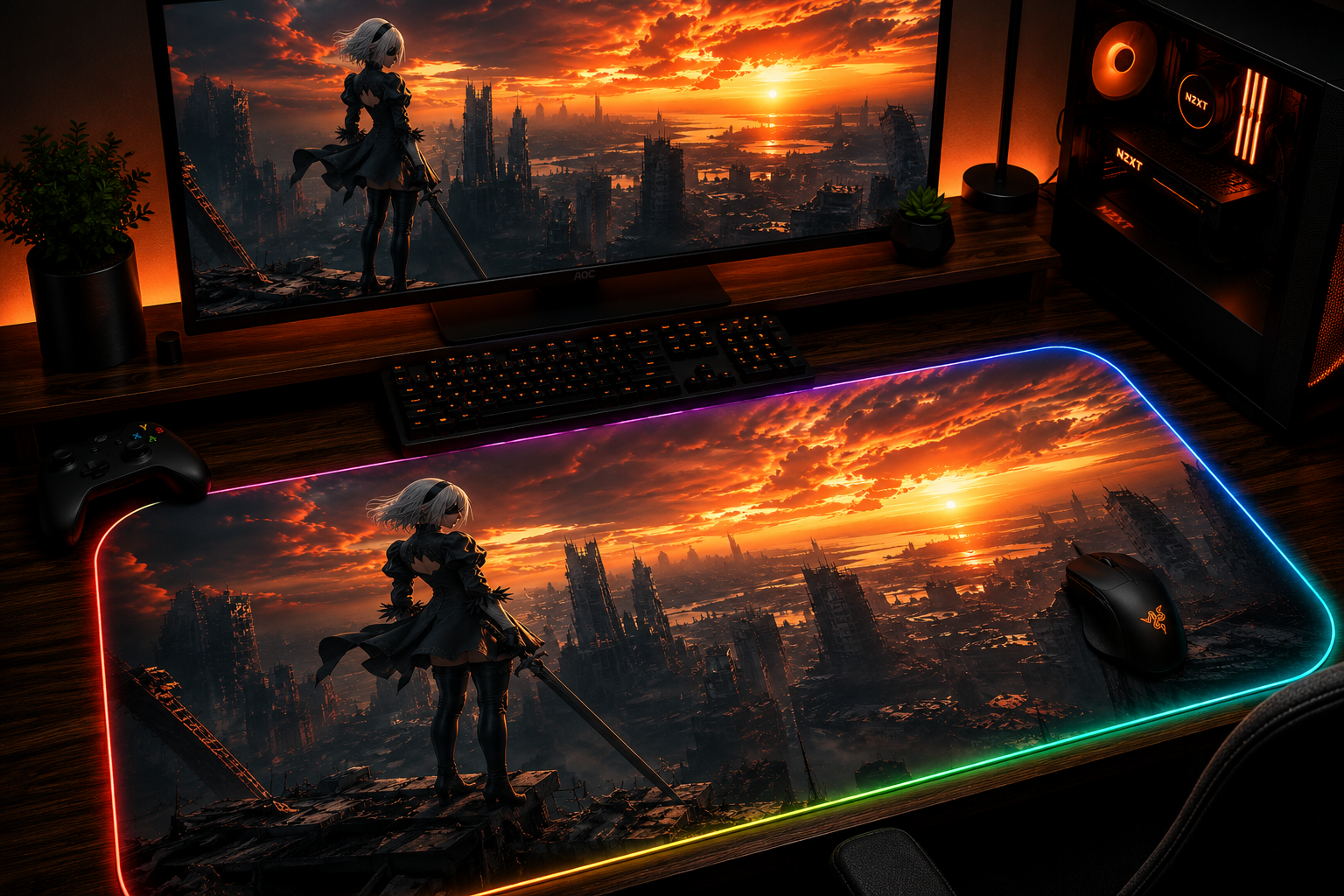 NieR 2B inspired XXL gaming mouse pad 01 LED
