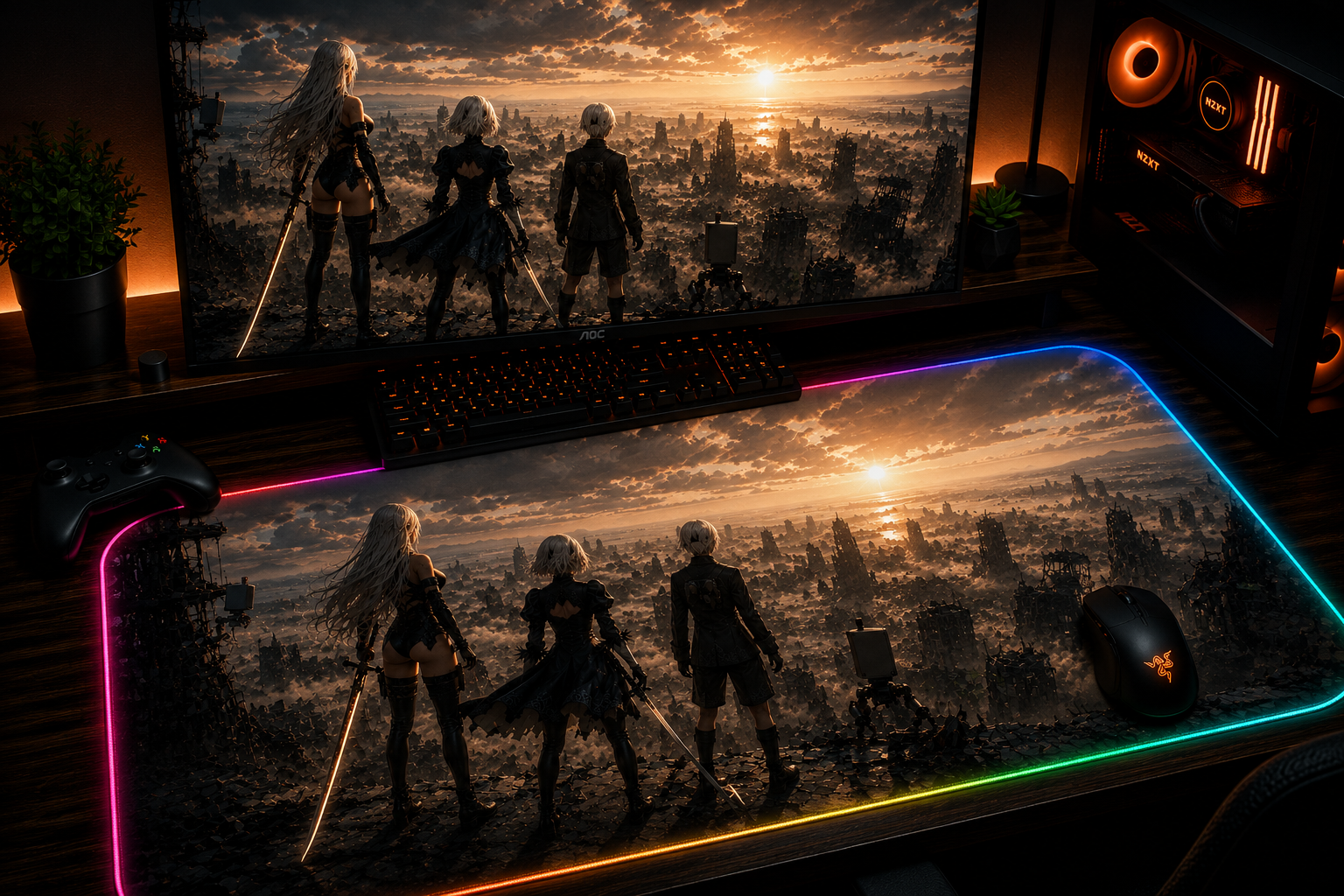 NieR 2B inspired XXL gaming mouse pad 10 LED