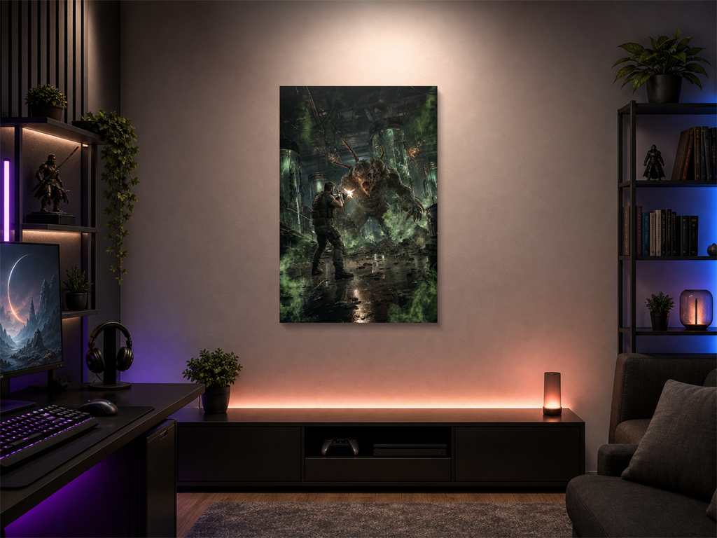 Resident Evil inspired canvas poster room mockup 02