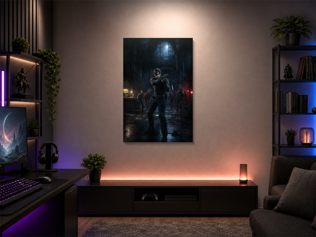 Resident Evil inspired canvas poster room mockup 05