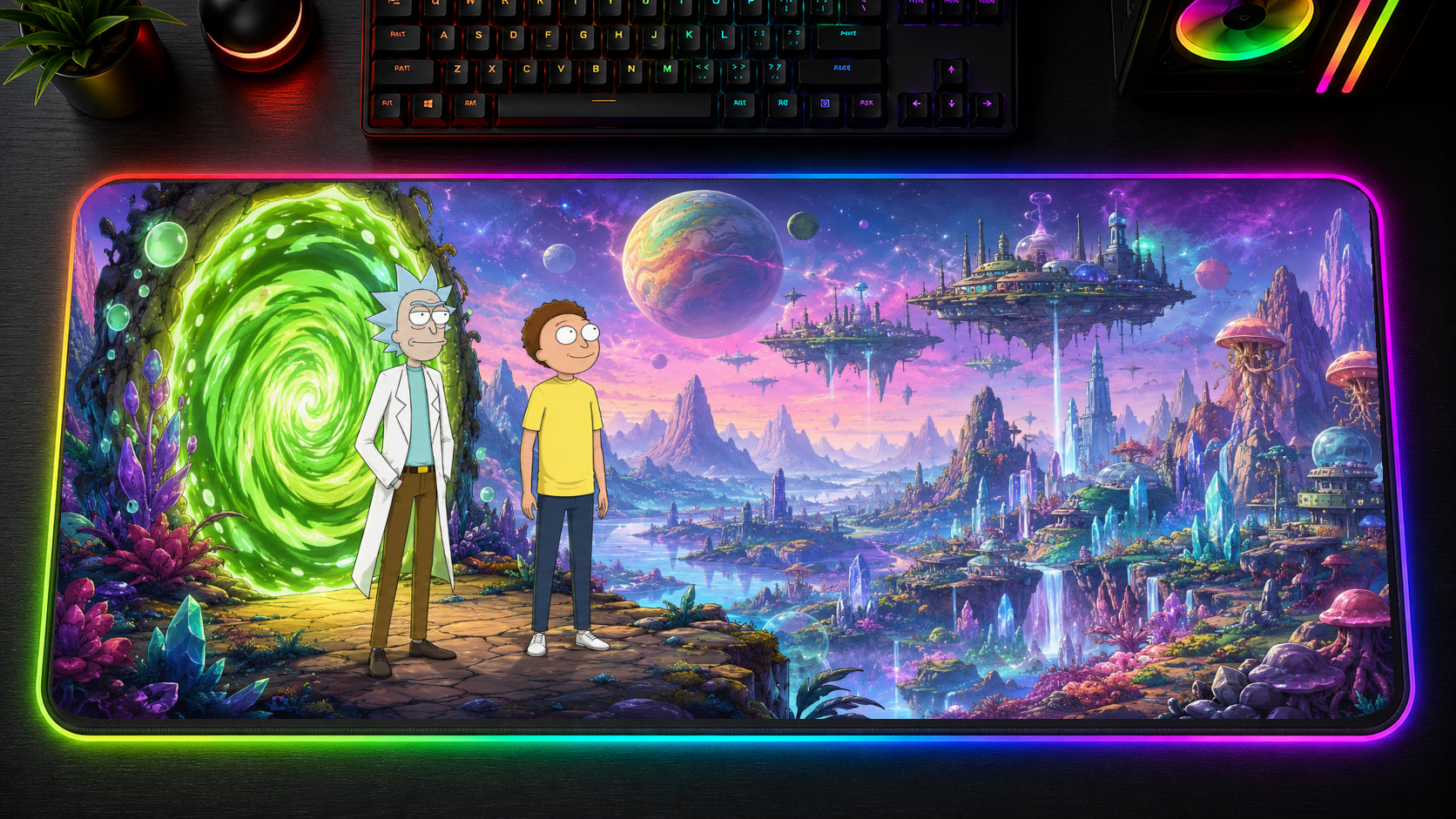 Rick and Morty inspired XXL gaming mouse pad 01 LED RGB version, 3 mm thick